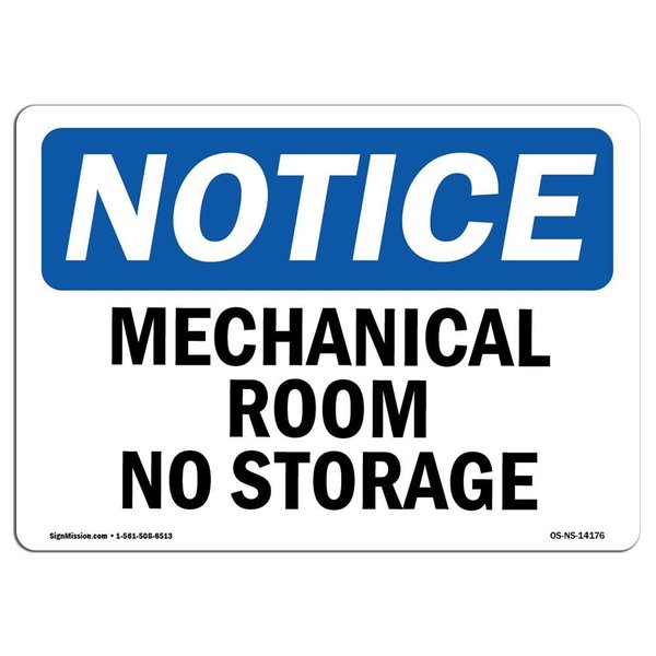 Signmission Safety Sign, OSHA Notice, 18" Height, Rigid Plastic, Mechanical Room No Storage Sign, Landscape OS-NS-P-1824-L-14176